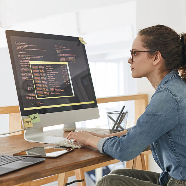 A woman sitting at a computer