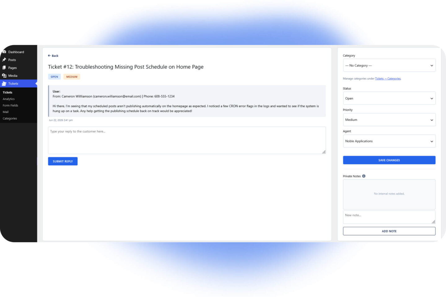 A screenshot of a NativeDesk open ticket.