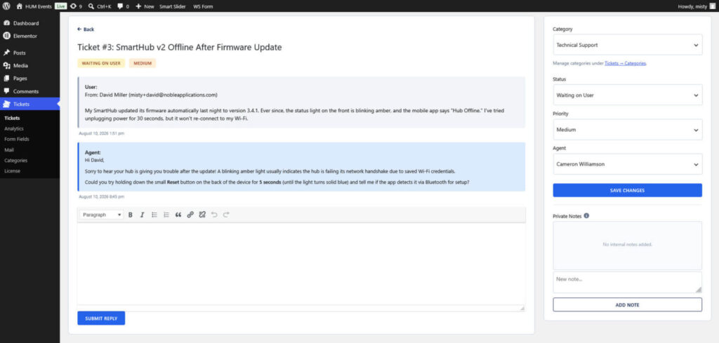 NativeDesk ticket view form